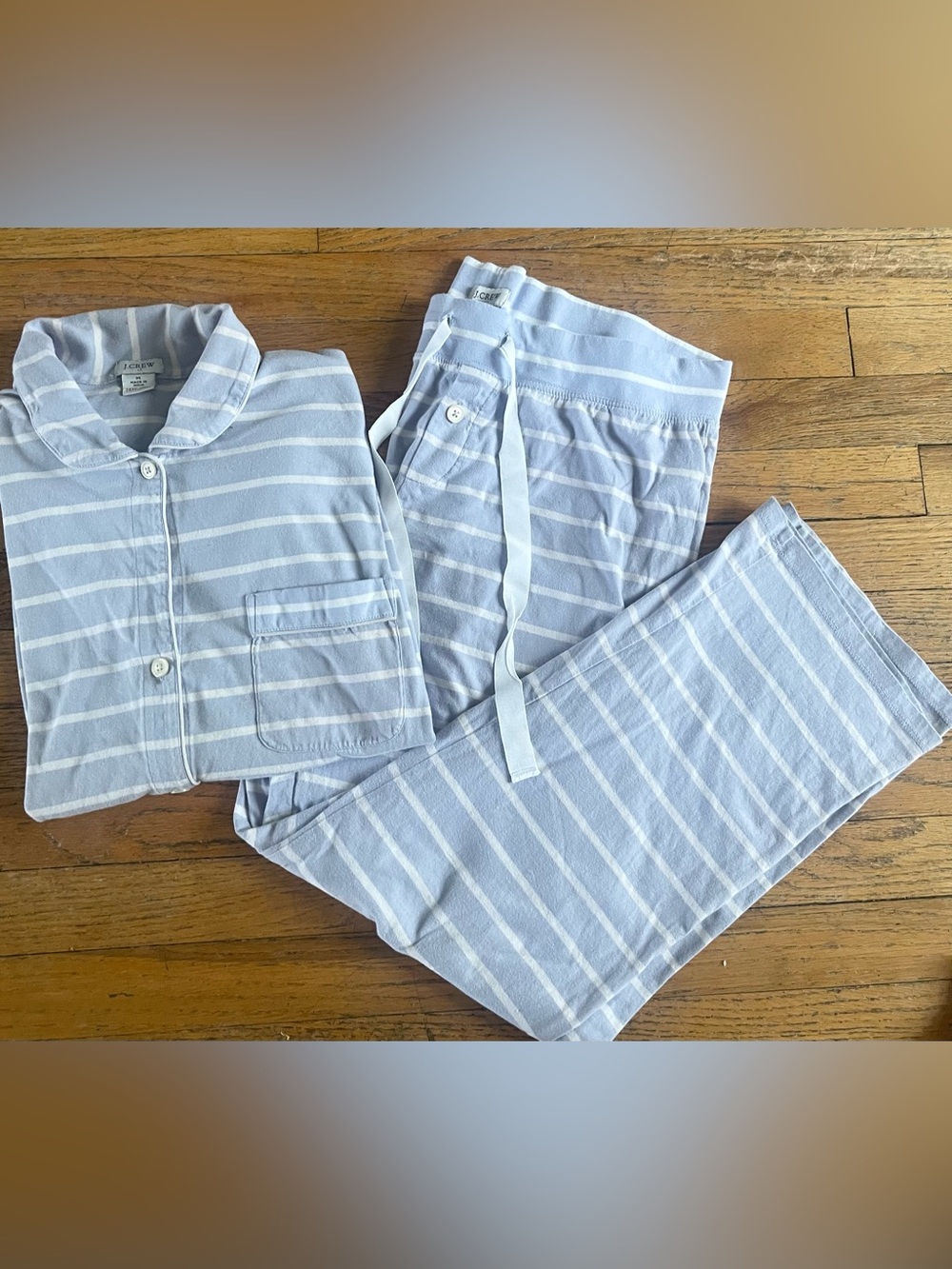 J.Crew M Pale Blue Stripe 2pc Cotton Long-sleeve knit pajamas set Medium Pjs